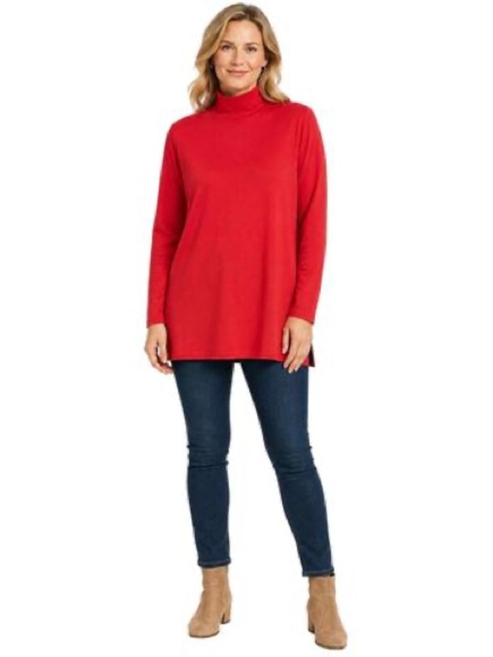 NWT Chico's Bright Red Mock Neck Tunic Knit Top. Long Sleeve. (Wild Poppy)